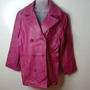 Vintage Tibor Women's Size Medium Pink Double-Breasted Leather Jacket. USA Made